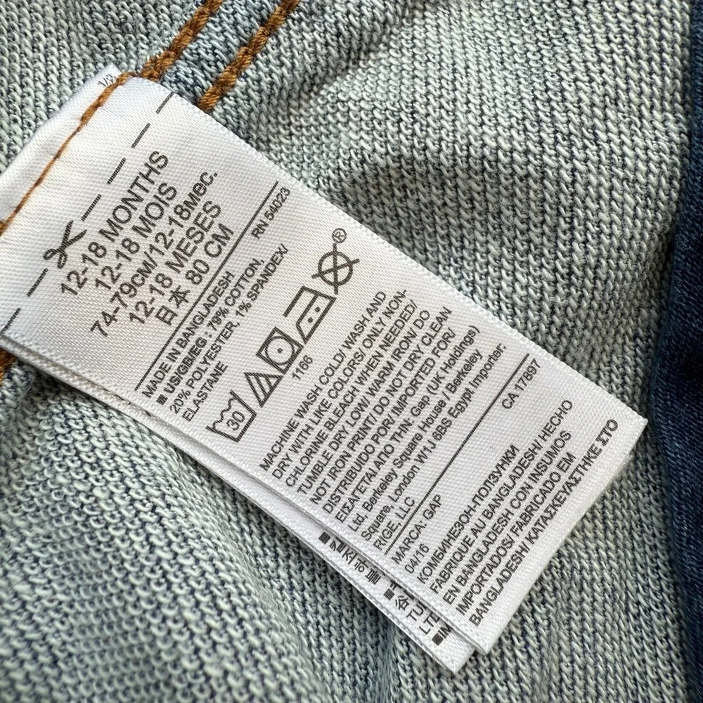 BabyGAP 1969 One-Piece Kids Blue Denim Stretch Long Sleeve Romper - 12-18 Months